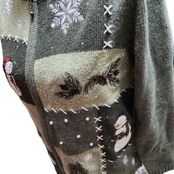 Croft and Barrow Petite Large Green Christmas Zip Up Sweater - Picture 7 of 13